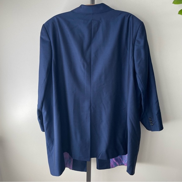 Luxury Italian Longline Sports Coat Blazer Suit Jacket Long Blue Unisex - Picture 3 of 15